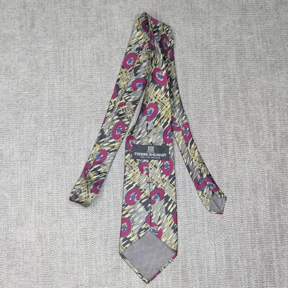 Vintage Pierre Balmain Paris Silk Tie Abstract Geometric Magenta Gold Italian